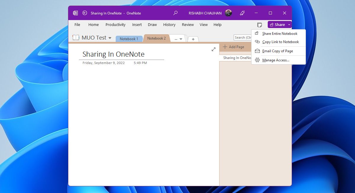 Opsi Berbagi Di OneNote