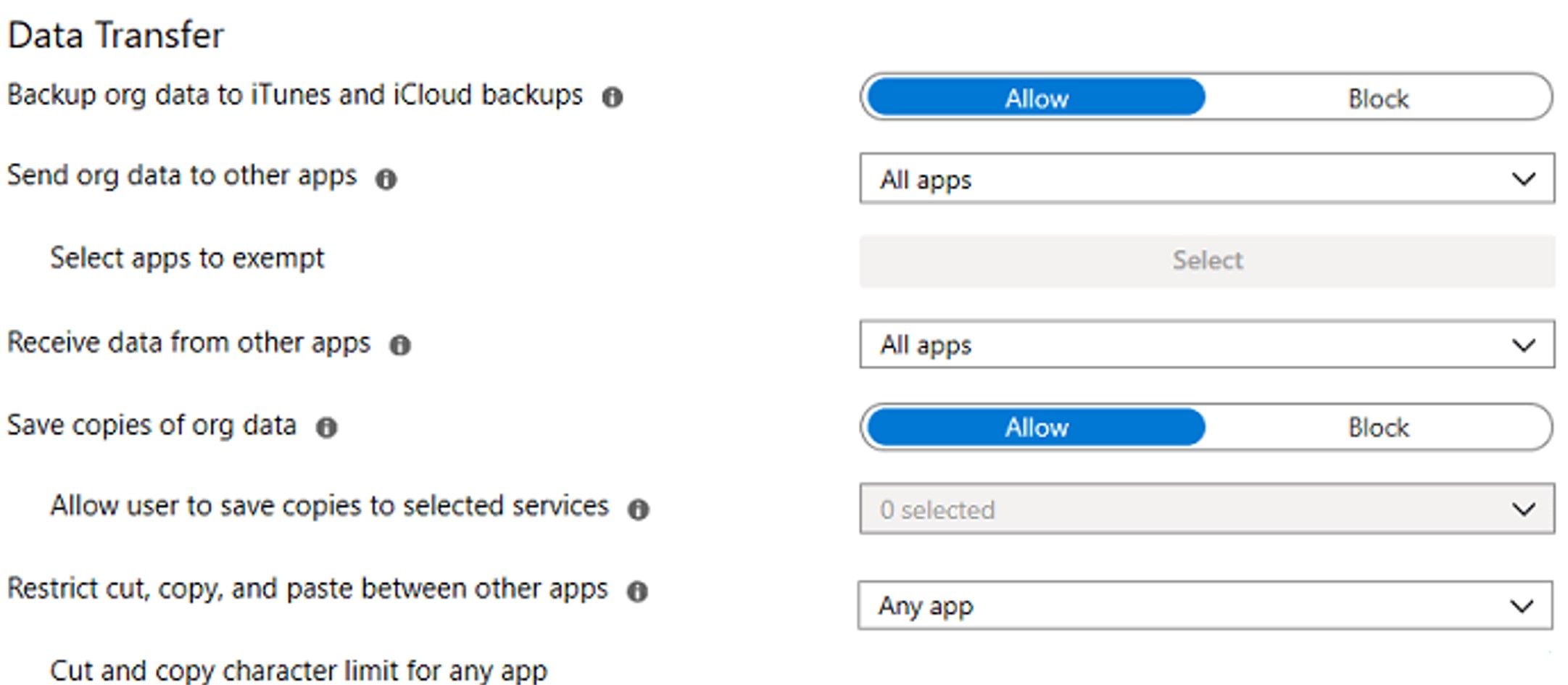 Membuka Blokir Salin Tempel di Pengaturan Transfer Data Kebijakan Microsoft Intune