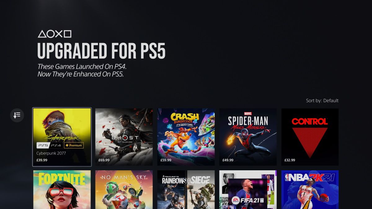 Tangkapan layar PS Store menampilkan daftar game yang ditingkatkan versinya untuk PS5