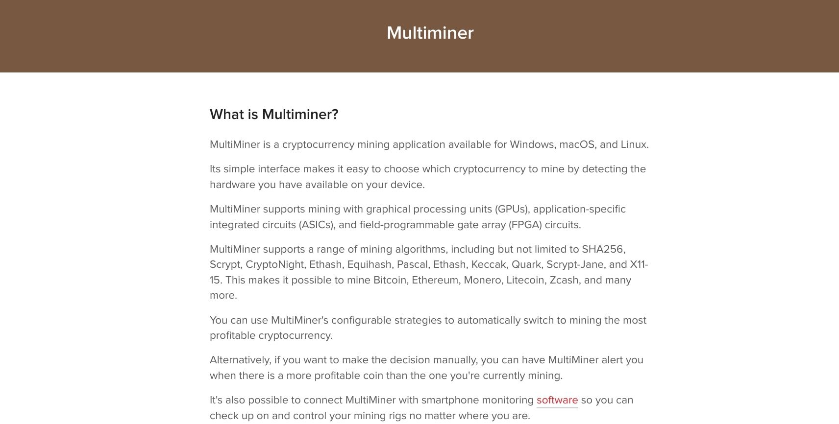 tangkapan layar beranda situs web multiminer