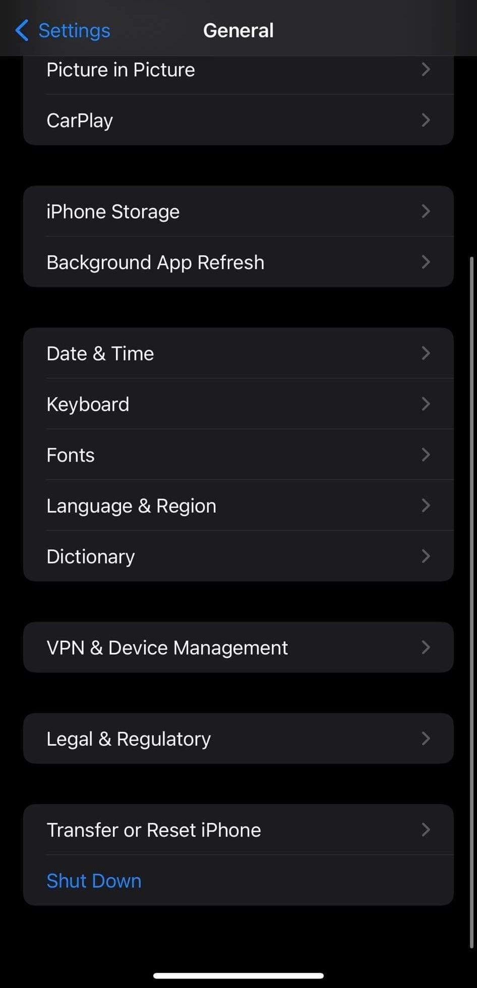 Buka Pengaturan Bahasa dan Wilayah Di Bawah Pengaturan Umum di Aplikasi Pengaturan untuk iOS