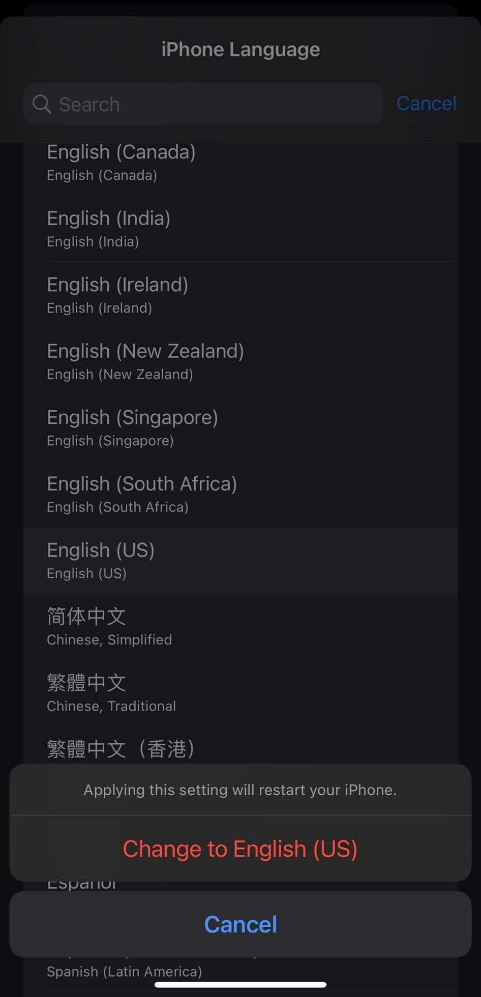 Memilih Bahasa Pilihan dengan Mengklik Ubah ke Opsi Bahasa di Aplikasi Setelan untuk iOS