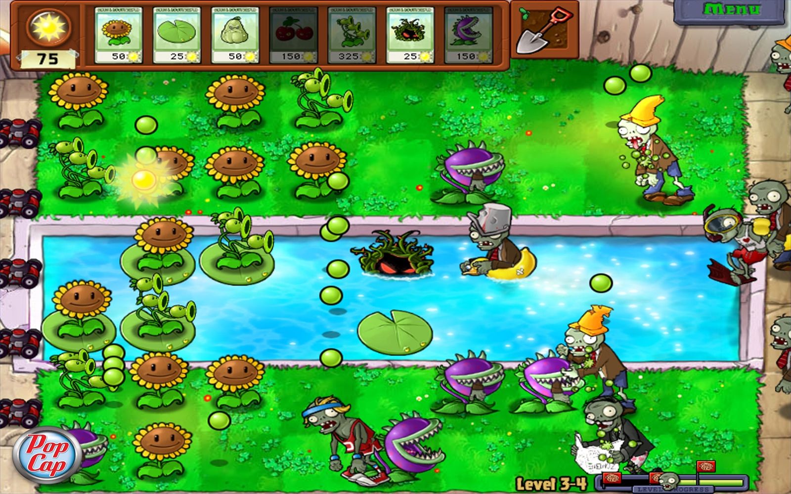 Tembakan Layar Gameplay Plants vs. Zombie