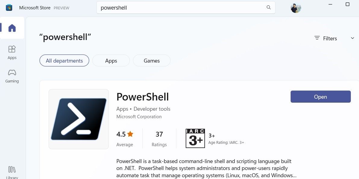 PowerShell di Microsoft Store