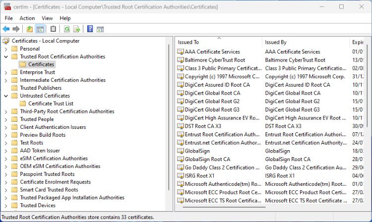 sertifikat keamanan di Windows 11
