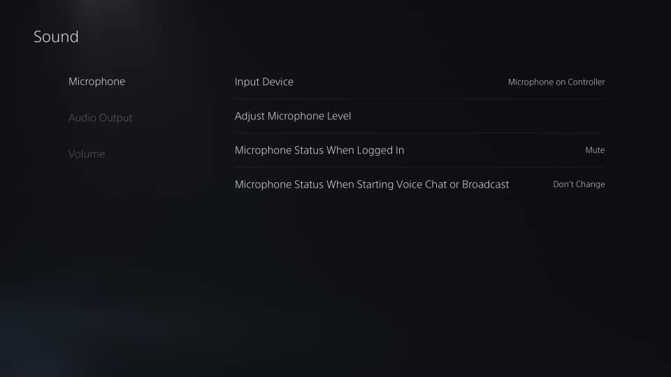 Tangkapan layar pengaturan suara PS5