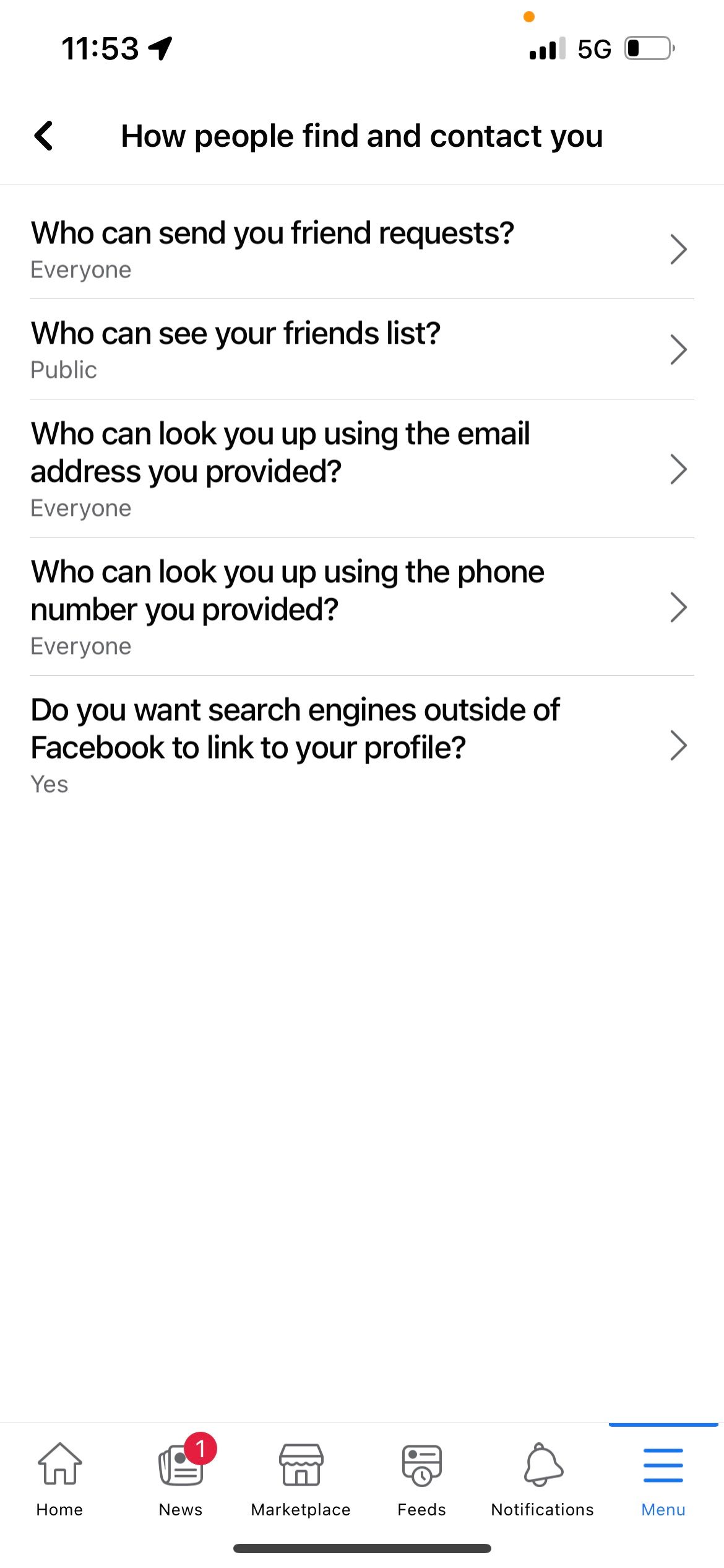 facebook bagaimana orang menemukan dan menghubungi Anda menu