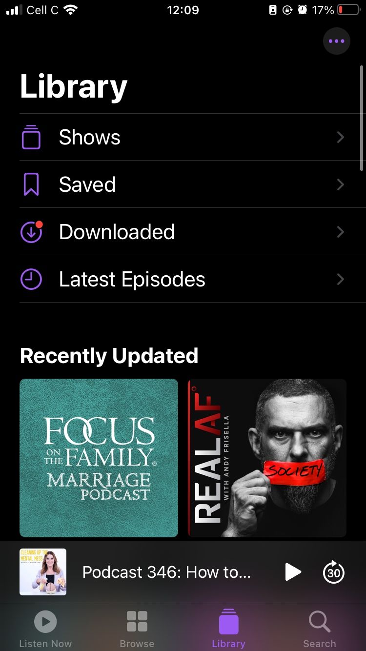 tab perpustakaan terbuka di podcast apel di iphone