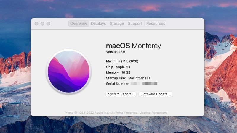 Tentang Mac ini di macOS menampilkan versi perangkat lunak