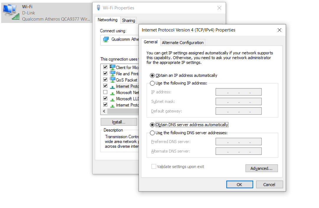 Pengaturan IPv4 di Windows.