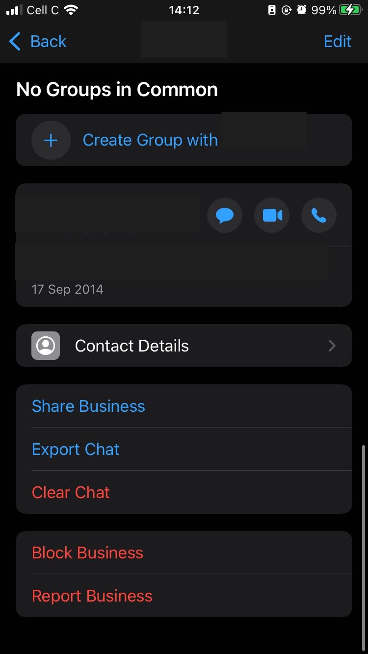 tangkapan layar info halaman bisnis di ponsel whatsapp
