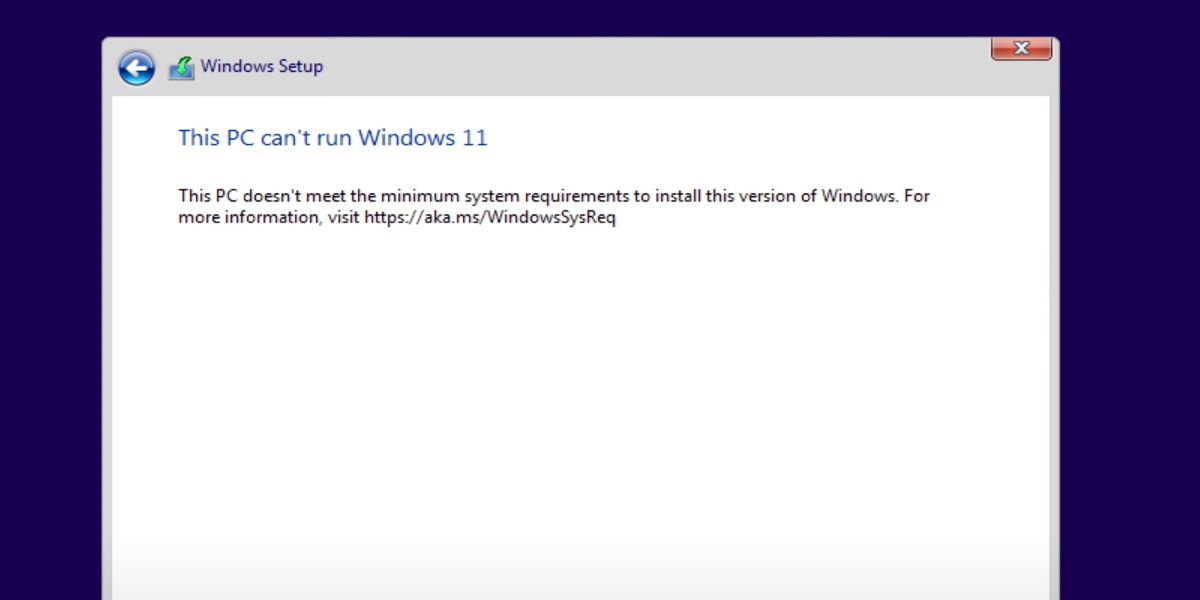tangkapan layar pesan pembatasan perangkat keras windows 11
