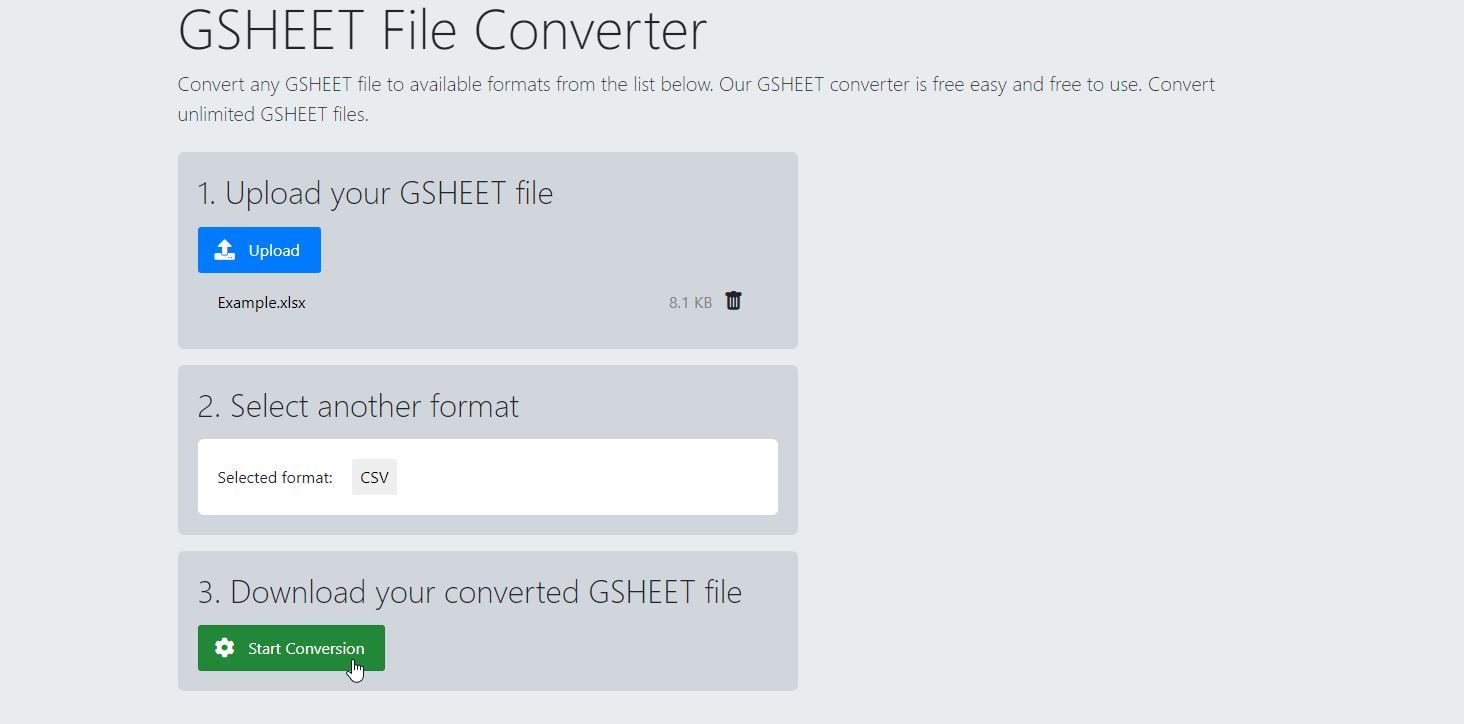 Tampilan Layar Konverter File GSHEET yang Digunakan