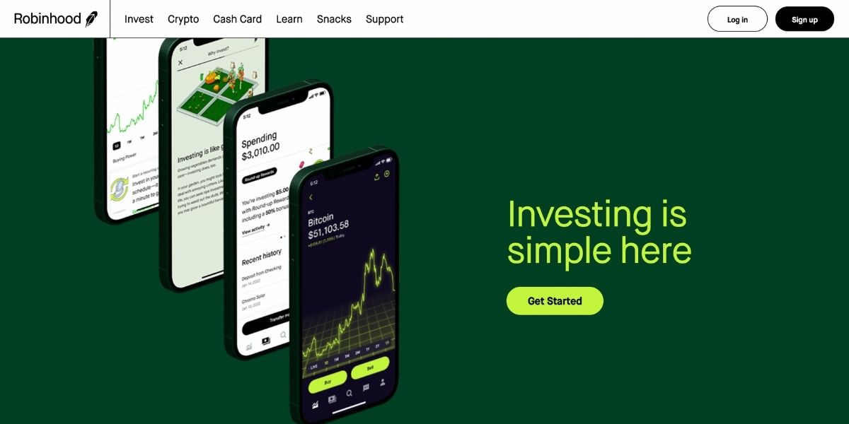 Tangkapan layar situs web Robinhood