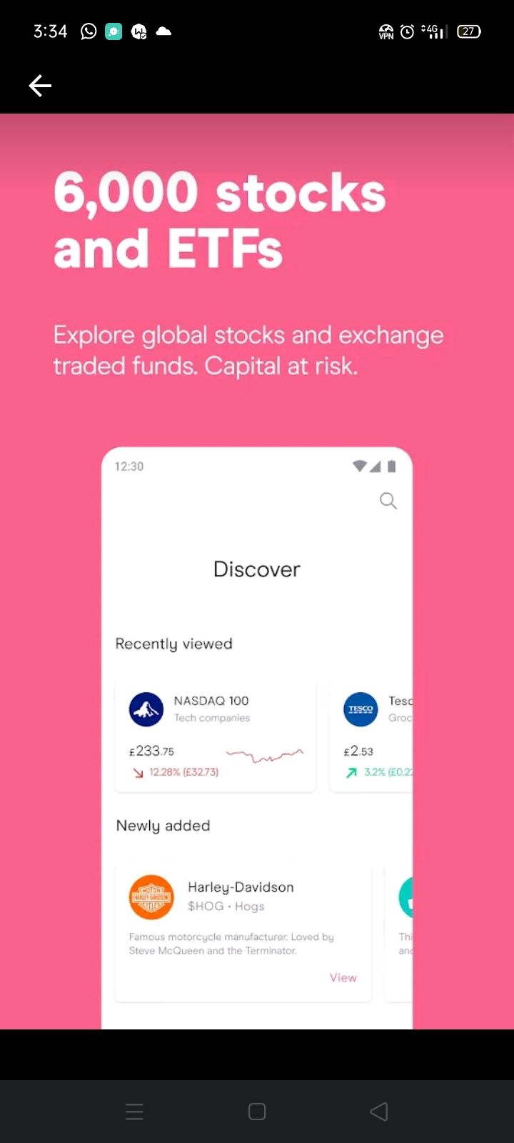 screenshot layar freetrade yang menyatakan ada perdagangan saham dan etfs