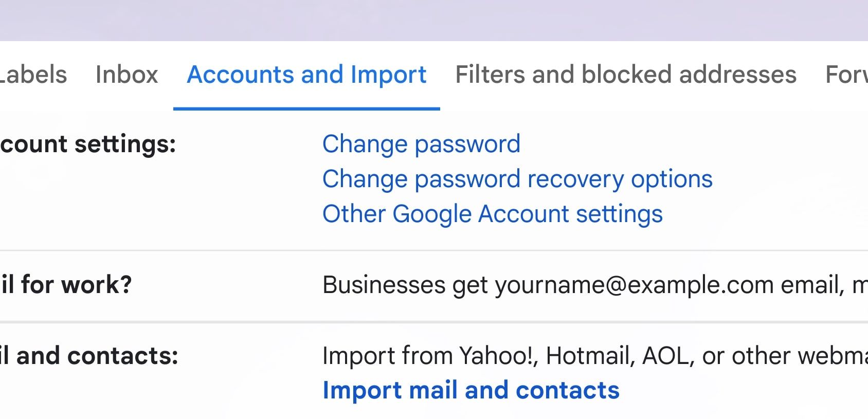 perbesar screenshot akun dan impor halaman gmail
