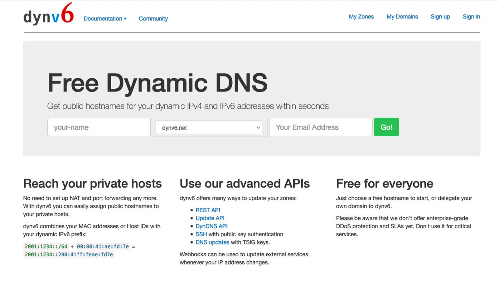 Dynv6 DNS 시작 페이지