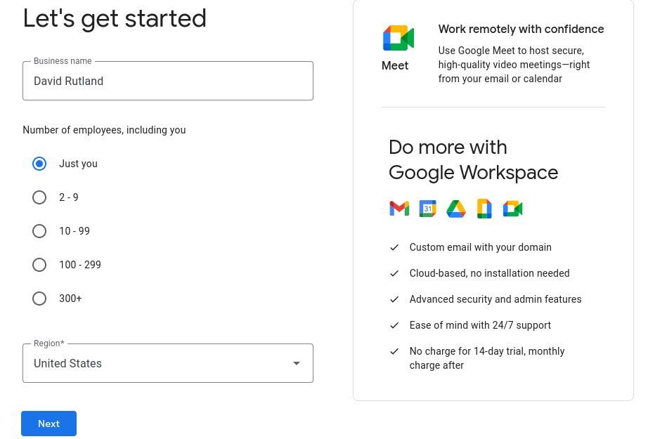 Google Workspaces 설정 화면