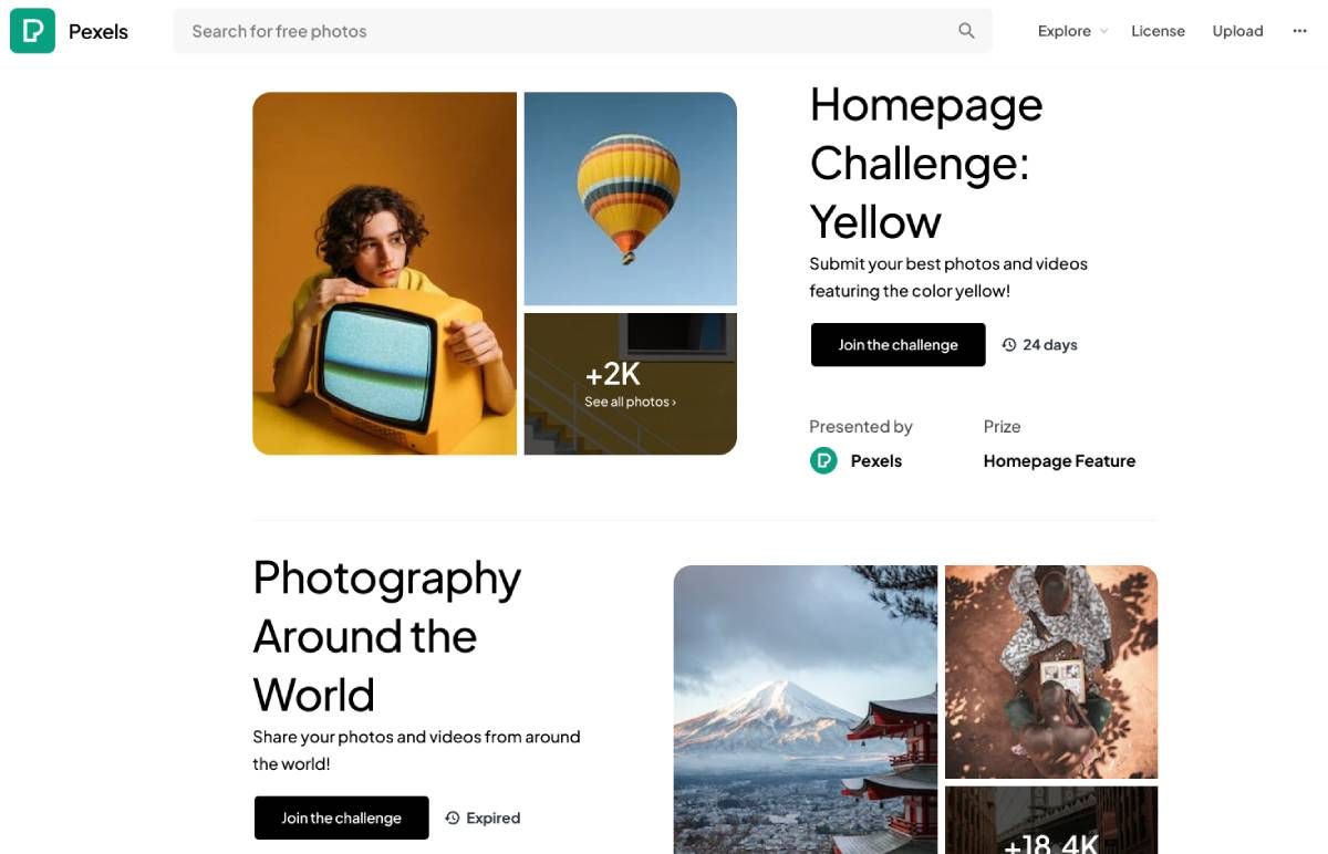  스톡 사진의 거인 Pexels는 다양한 주제로 정기적인 사진 콘테스트를 개최하여 기술을 테스트하고 온라인 스톡 포트폴리오에 추가합니다.