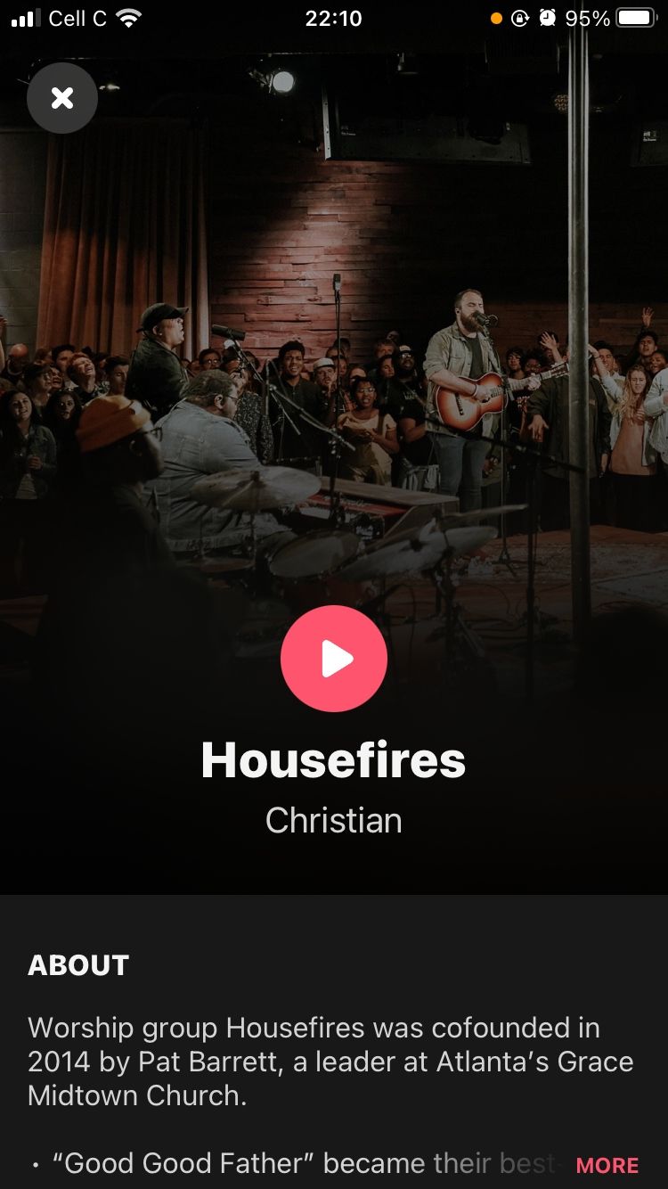 shazam 모바일 앱의 housefires 아티스트 페이지