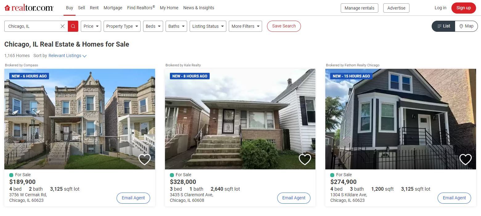 A Screenshot of realtor com Home Search
