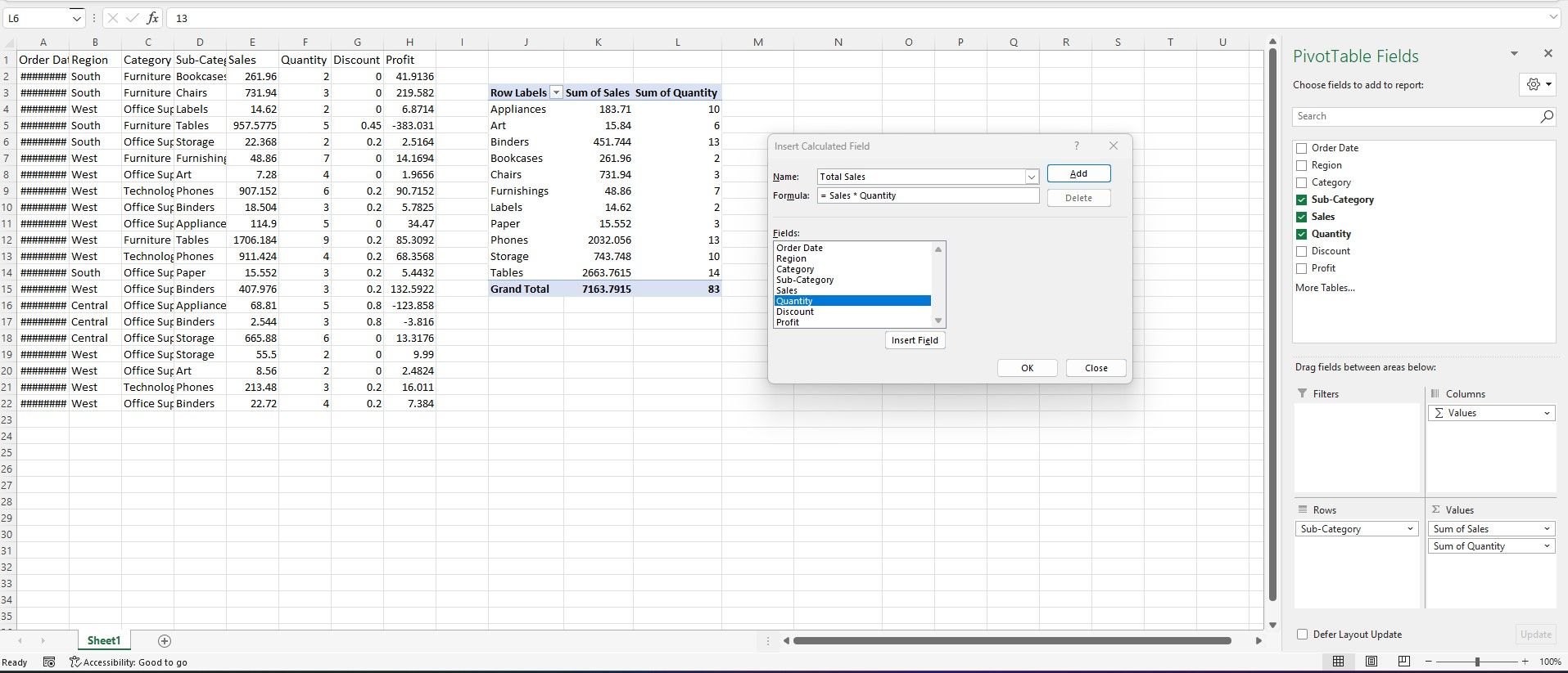 Excel Pivot의 계산된 필드 대화 상자