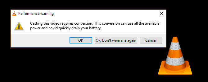 VLC의 변환 성능 경고