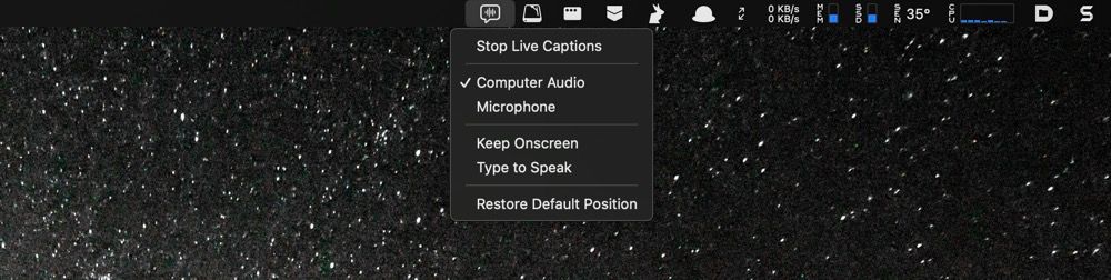 Mac의 라이브 캡션 상태 메뉴
