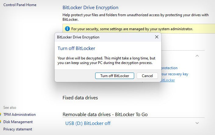 Bitlocker 끄기