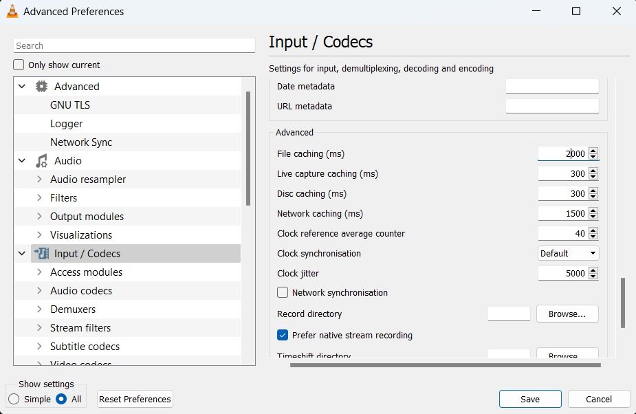 File caching in VLC 