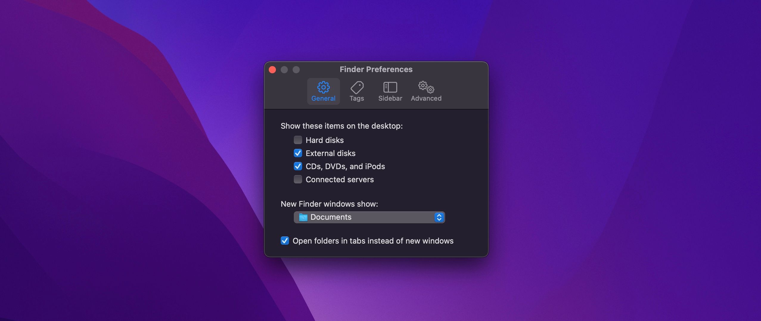 Finder Preferences General Tab