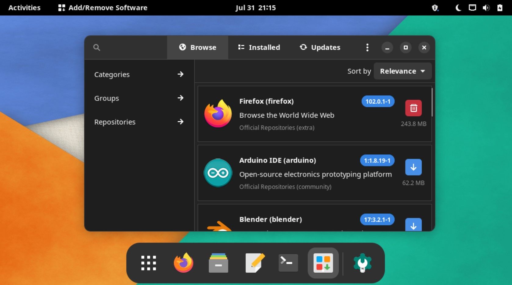 Manjaro Linux 桌面界面