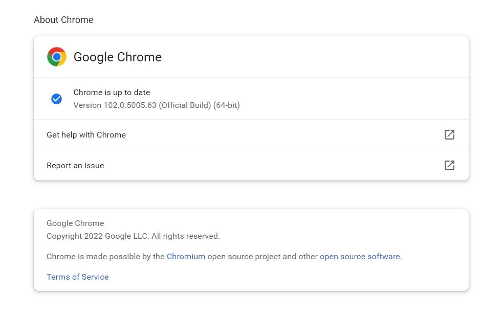 Google Chrome 關於頁面