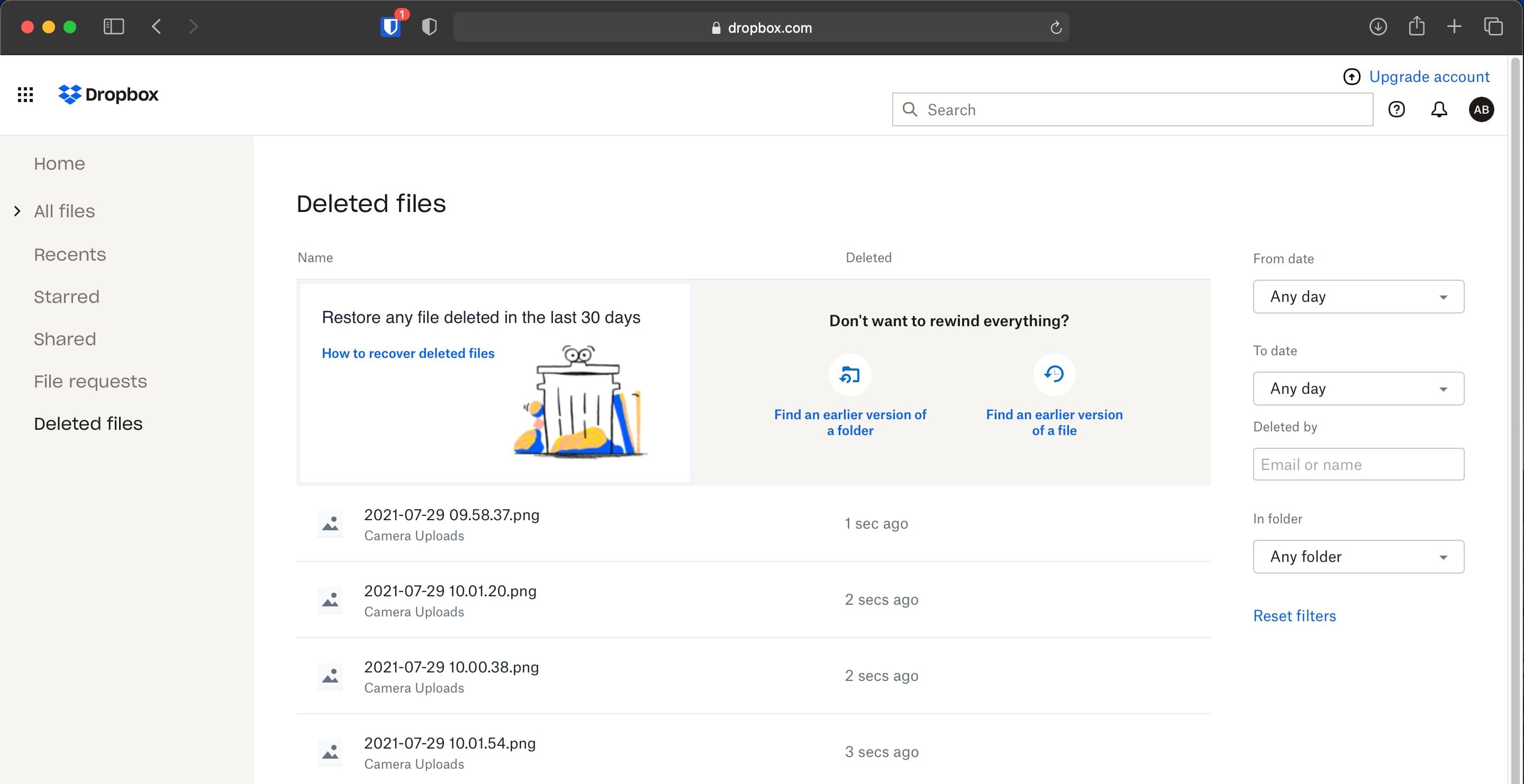 recover deleted files from dropbox