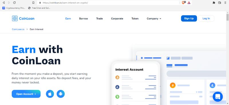 coinloan賺取頁面截圖