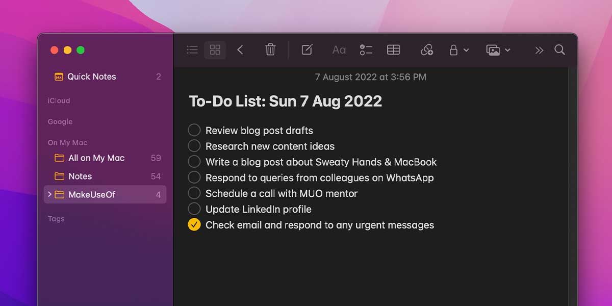 使用 Apple Notes 上的 Checklist 功能創建的待辦事項清單