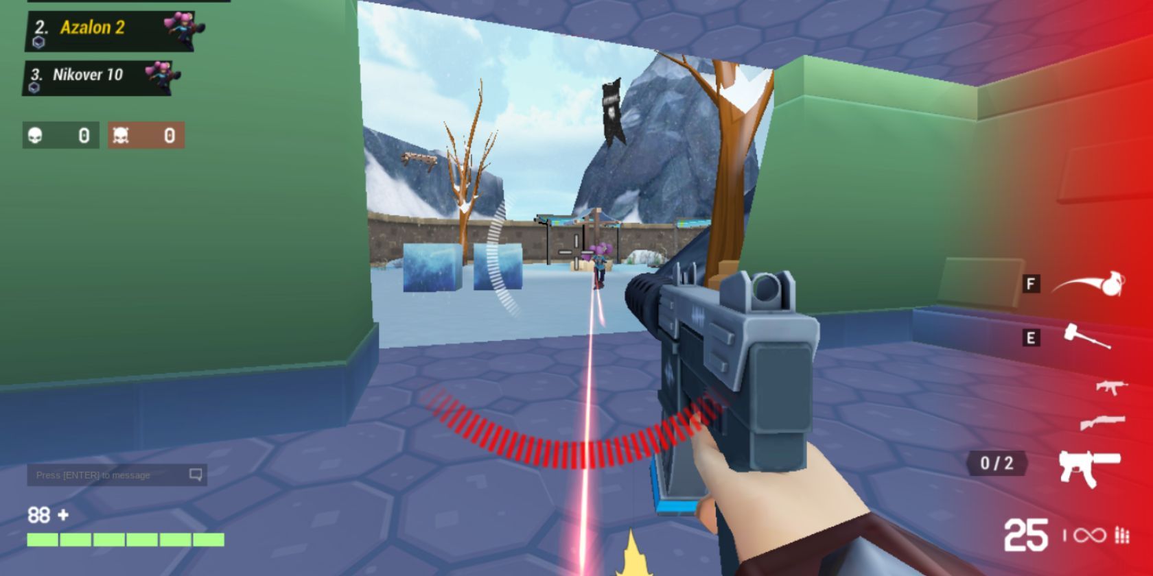 A player vs player gunfight in the browser based FPS Venge