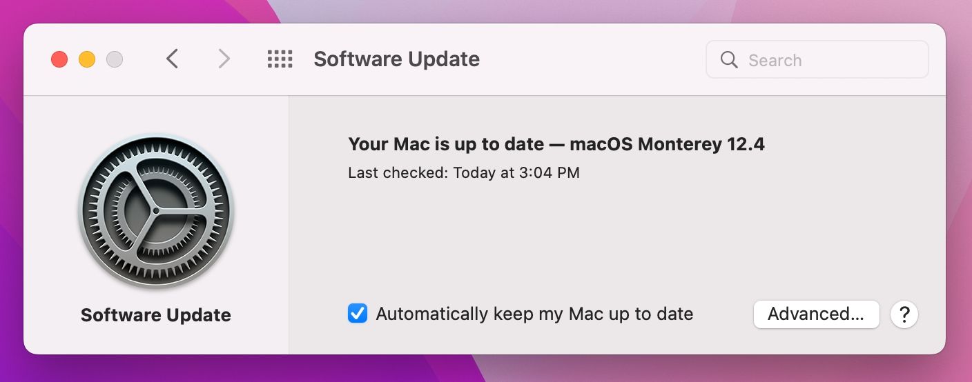 macOS Monterey with Software Update in System Preferences 顯示未找到更新