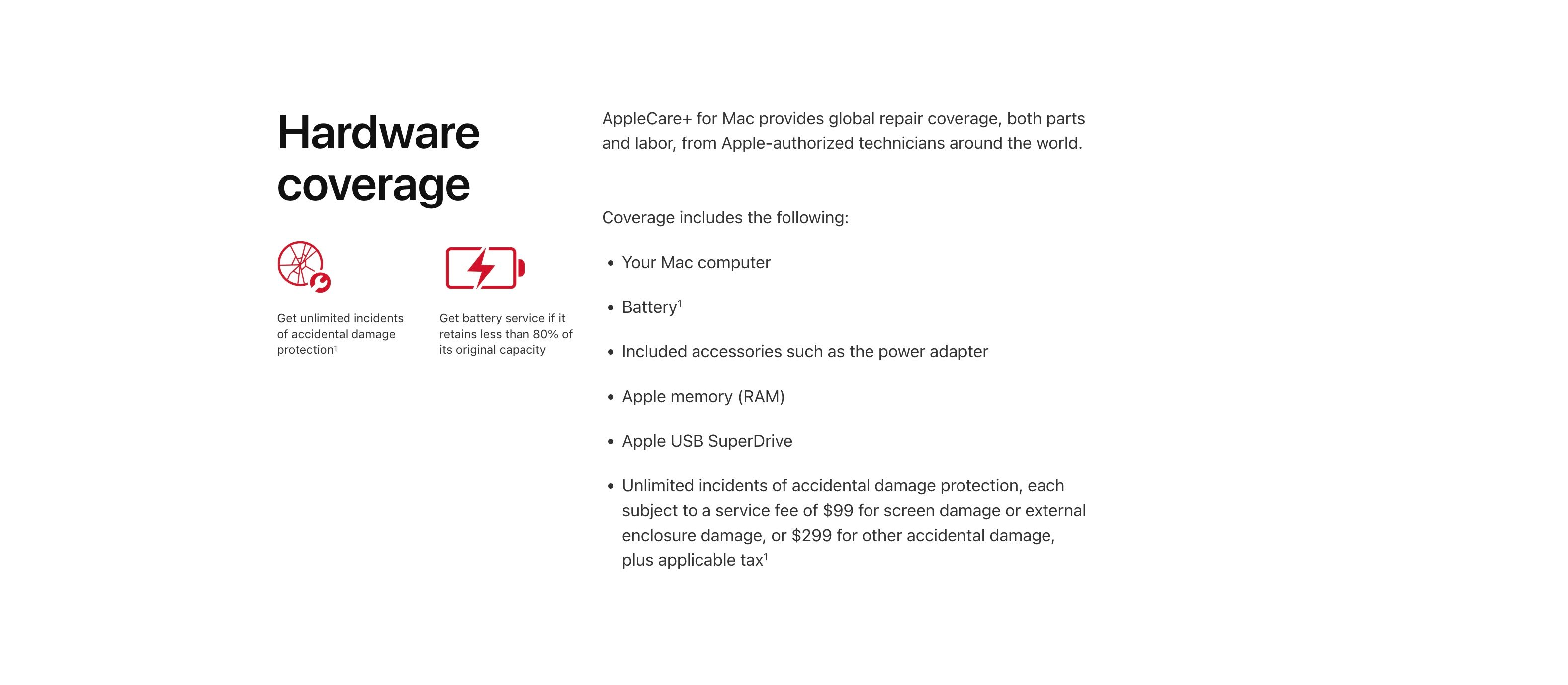 AppleCare+ Apple 網站上的硬件覆蓋範圍