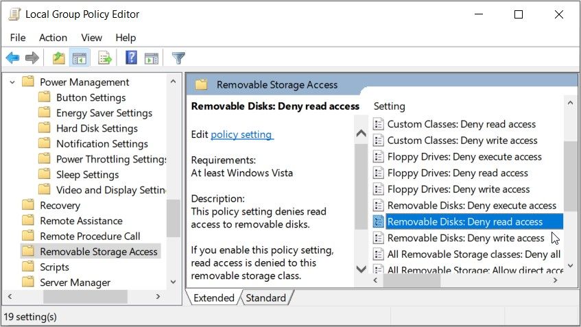 點擊LGPE中的“Removable Disks Deny read Access選項”