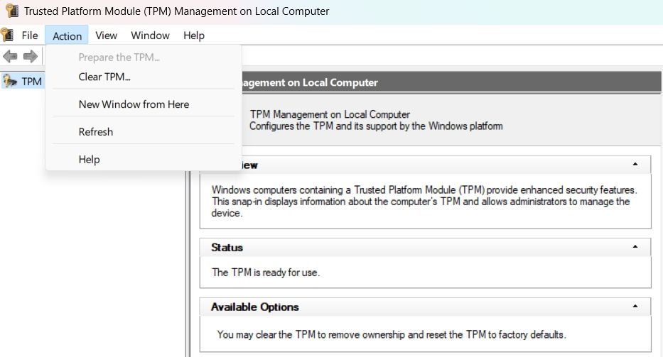 在 TPM 管理窗口中準備 TPM