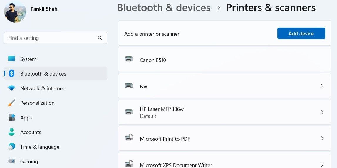 Windows 設置應用程序中的打印機和掃描儀