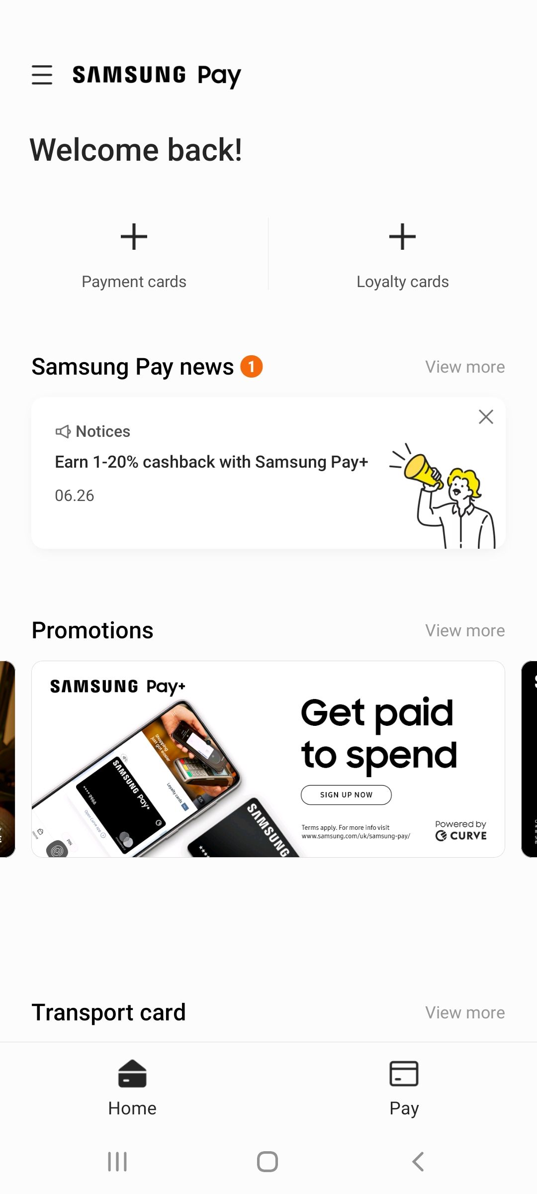 Samsung Pay Screen 未添加卡片