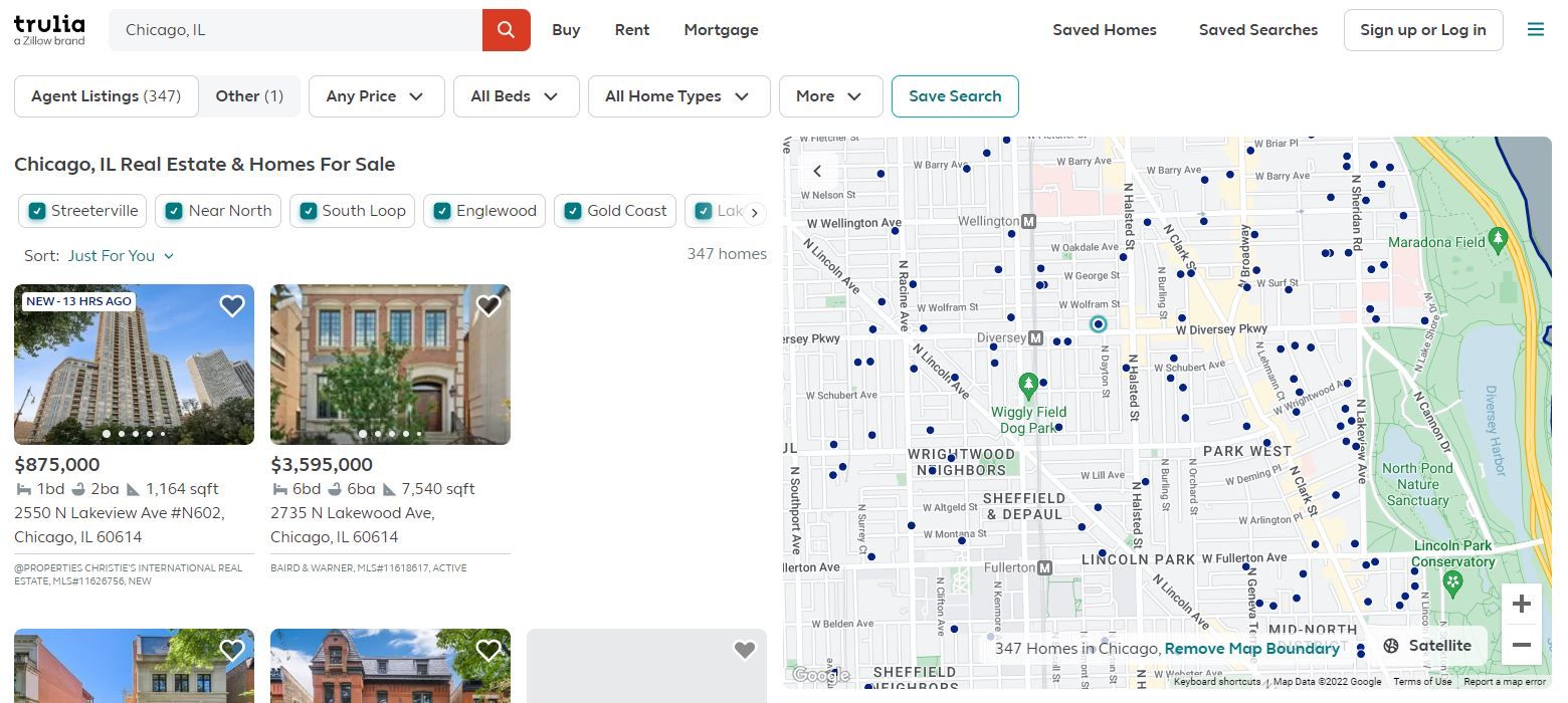 A Screenshot of Trulia Home Search