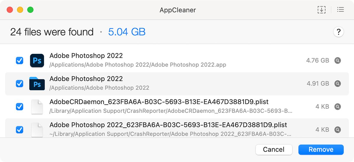 使用 AppCleaner 刪除 Adob​​e Photoshop