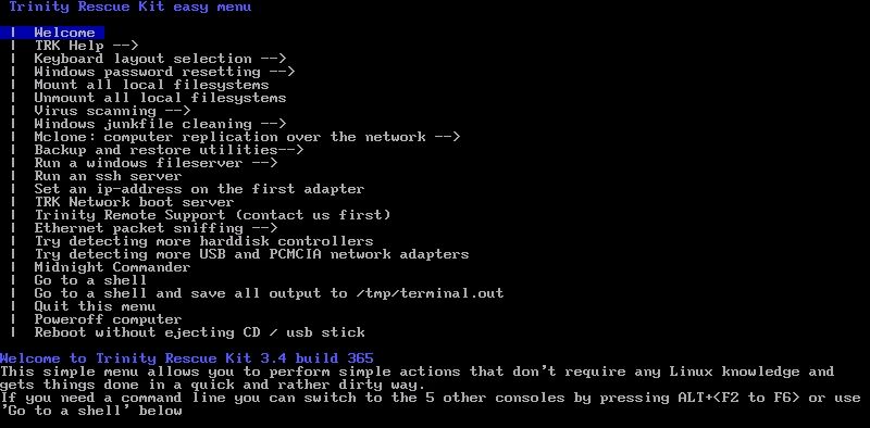 trinity rescue kit windows recovery drive
