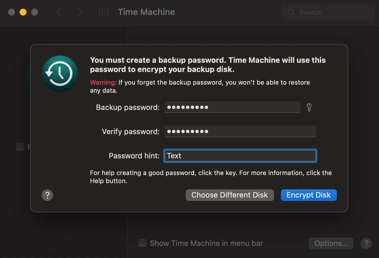 Time Machine 密碼窗口