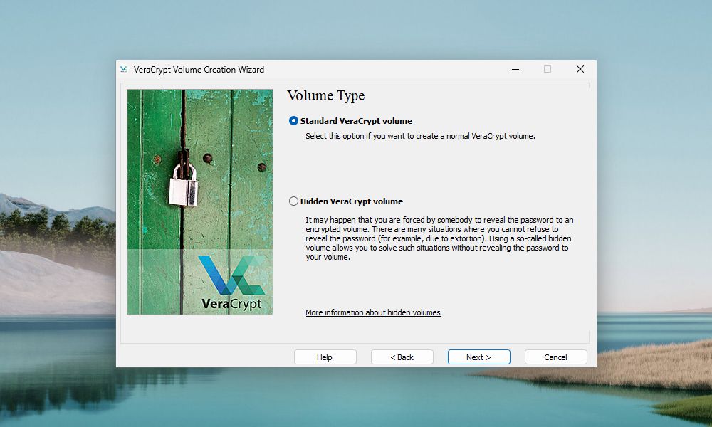 提示選擇 VeraCrypt 卷類型的 VeraCrypt 卷創建嚮導窗口