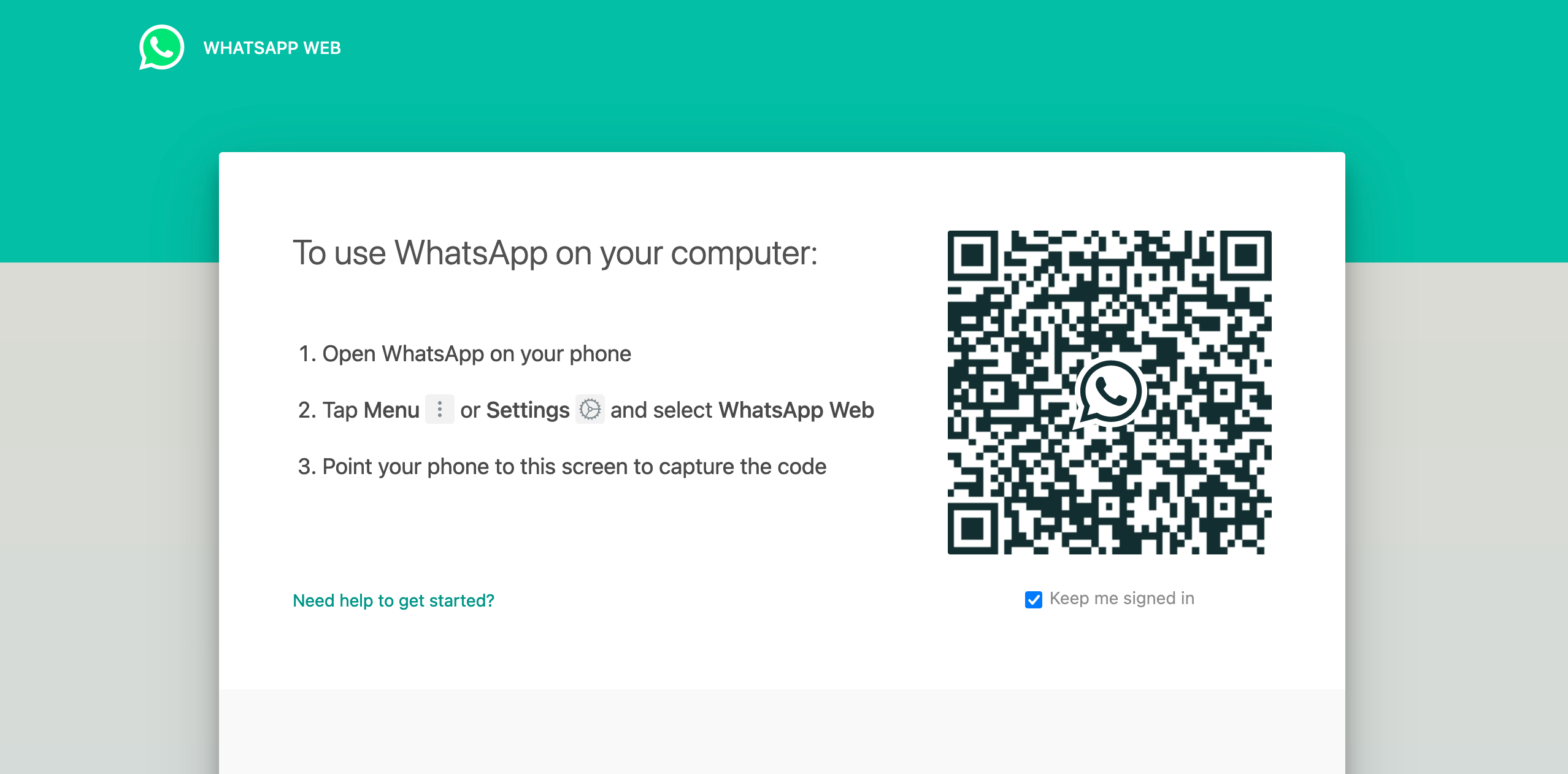 WhatsApp網頁二維碼登錄畫面