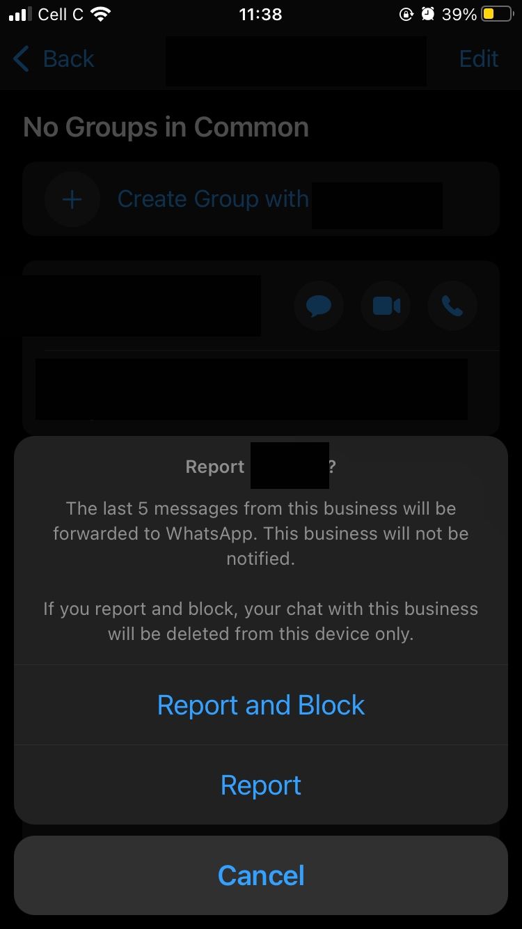 whatsapp mobile 上的報告窗口